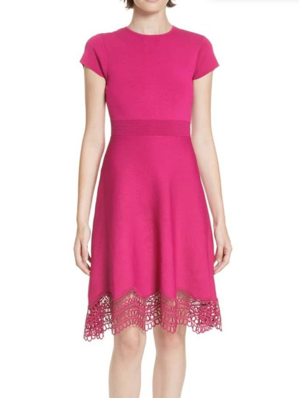 Ted Baker Pink Lace-Hem Fit & Flare Dress